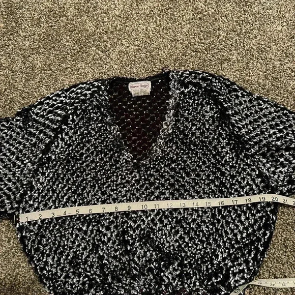 Vintage three FLAGGS SILVER BLACK SEQUIN KNIT MESH B NECK SLOUCH TOP - Picture 9 of 13